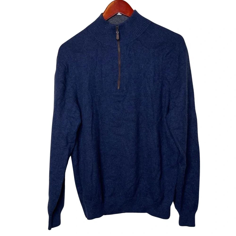 KINROSS Navy Blue Cashmere Quarter Zip Pullover sz L